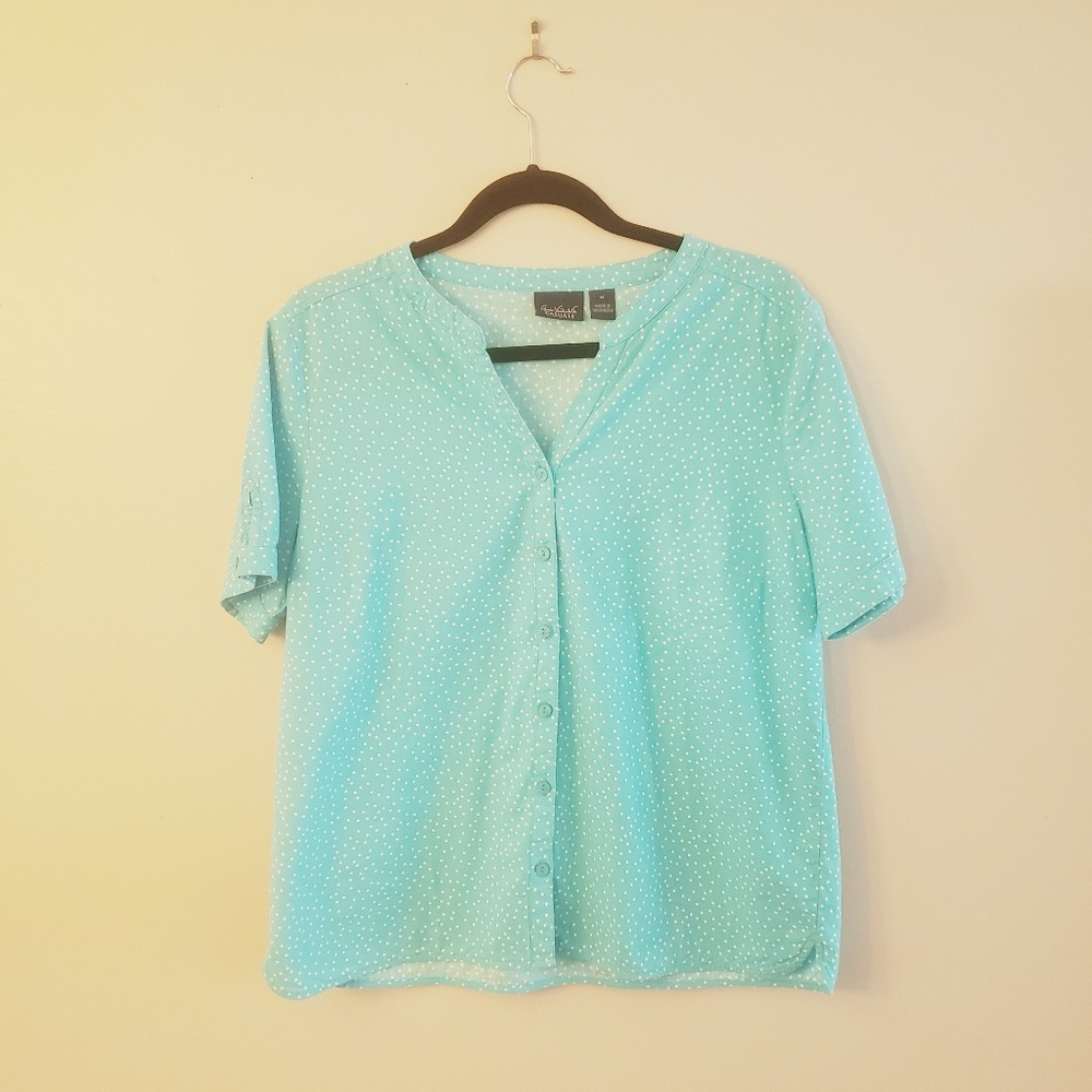Gloria Vanderbilt Blue & White polka Dot Shirt